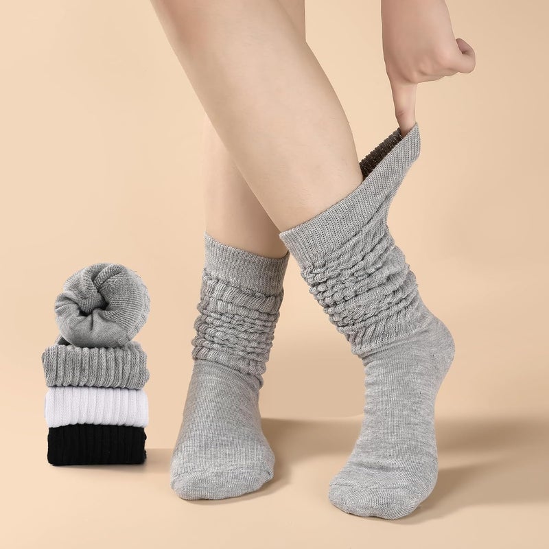Pleneal 3 Pairs Slouch Socks for Women, Long Slouchy Scrunch Socks, Knit Chunky Boot Sock - Image 5